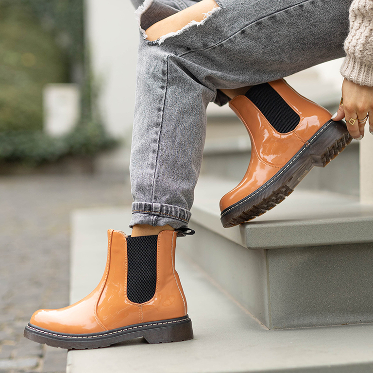 Orange patent leather women's boots Lensi- Footwear