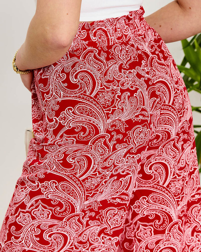 Red women's fabric pants with print- Clothing