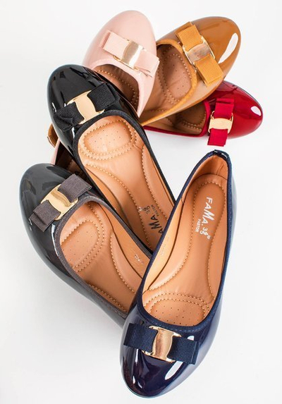 Navy blue patent ballerinas with Marco bow - Footwear