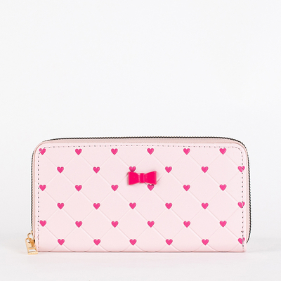 Pink women's large wallet with hearts - Accessories