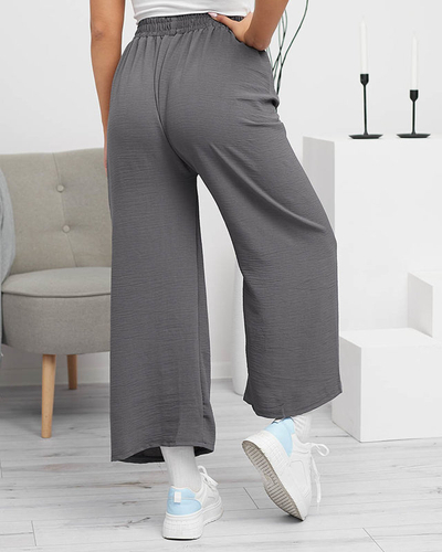 Dark gray ladies wide palazzo trousers with ornament - Clothing
