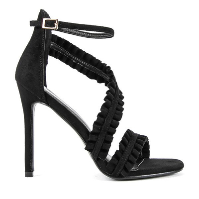 Black high heel sandals with ruffles Finn - Footwear