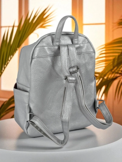Aurora Luminosa Women's Leather Backpack Silver Królewska Moda A4