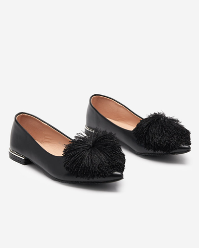 Black women's ballerinas with a pompom and cubic zirconia Hesino - Footwear
