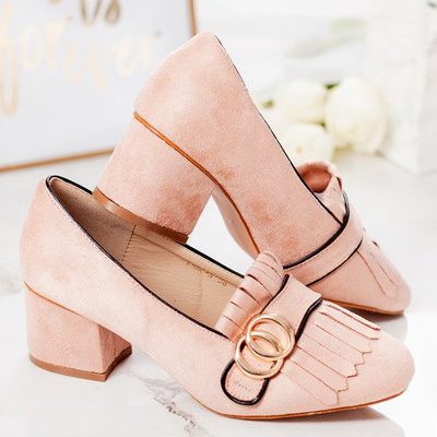 Pink pumps with decorations on low heels Ever - Shoes 1