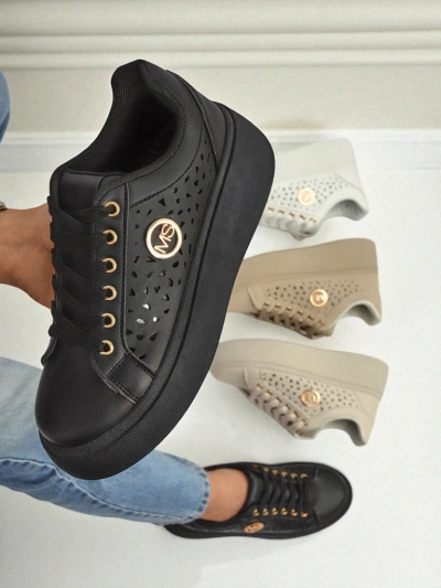 Aurelia Nero - Black Royalfashion platform made of eco-leather, model LH201-8