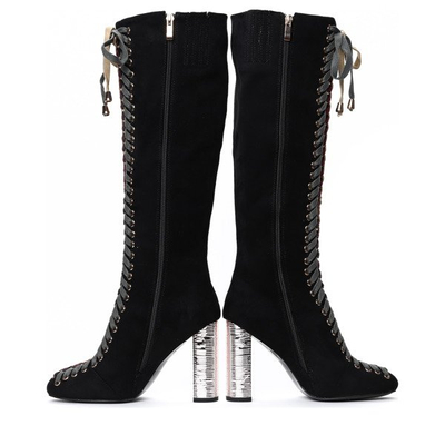 Black boots with braided laces Kira - Footwear