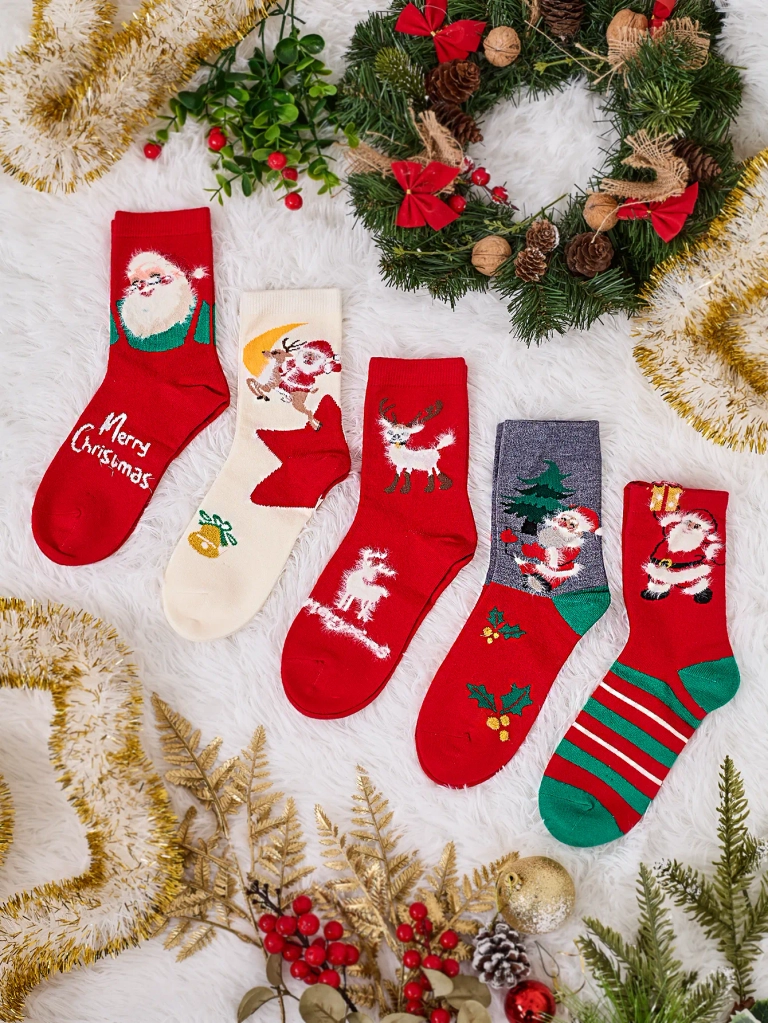 Royalfashion Sieviešu garās Ziemassvētku zeķes 5/pakete