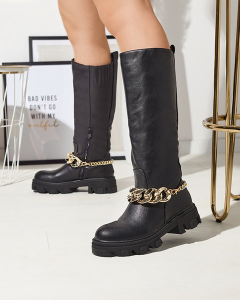 Royalfashion Sieviešu melni zābaki ar ķēdīti Sudzi