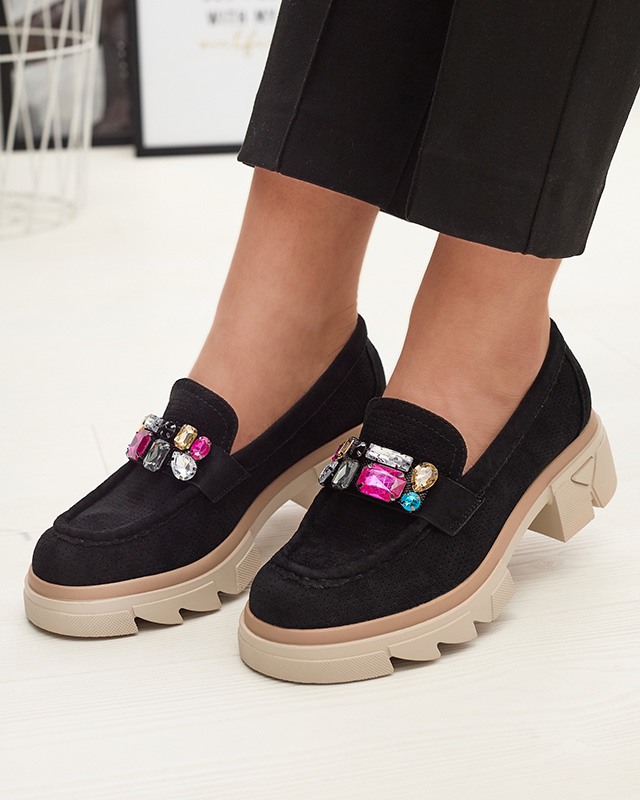 Черные ажурные женские мокасины с декором Bokkso - Обувь