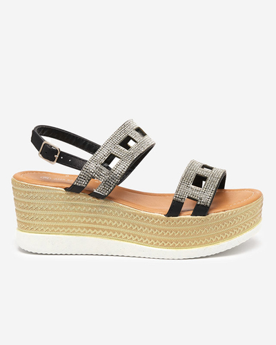 OUTLET Black women's sandals with cubic zirconia Masewi - Footwear