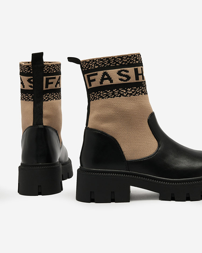 Royalfashion Светло-коричневые женские сапоги с тканевым верхом Fahione