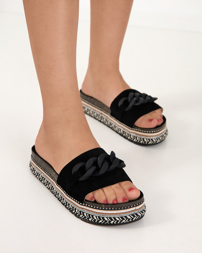 OUTLET Women's black slippers with a decorated sole Hillam - Footwear