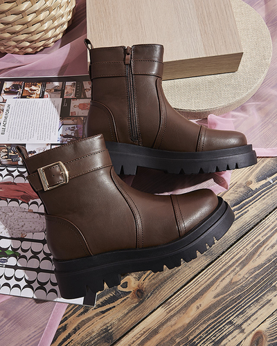 Dark brown women's boots with buckle Utilas - Footwear