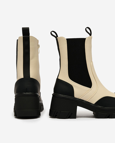 Royalfashion Women's matte beige Bevta flat heeled boots