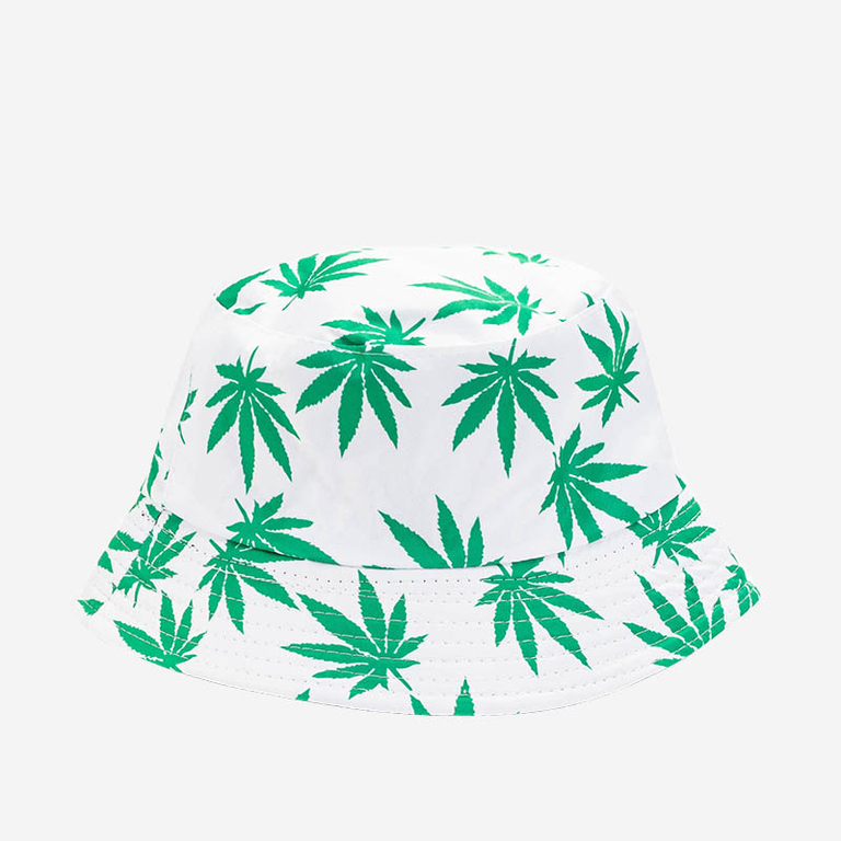 Green and white bucket hat with leaves - Accessories