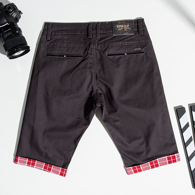 Tumši pelēki vīriešu šorti ar bordo ielaidumiem - Apģērbs