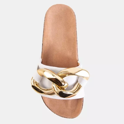 OUTLET Women's white slippers with golden decoration Deirdre - Footwear