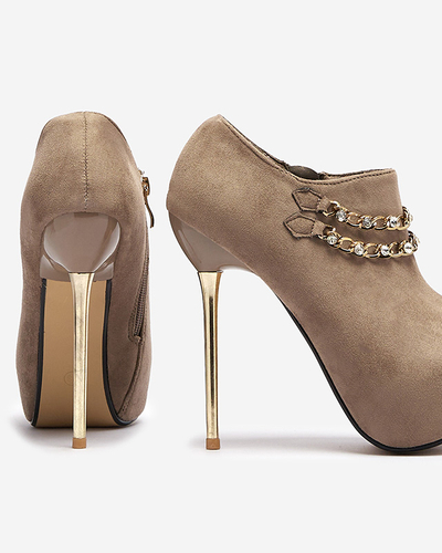 Серо-бежевые женские туфли на высокой шпильке Ehcso- Footwear