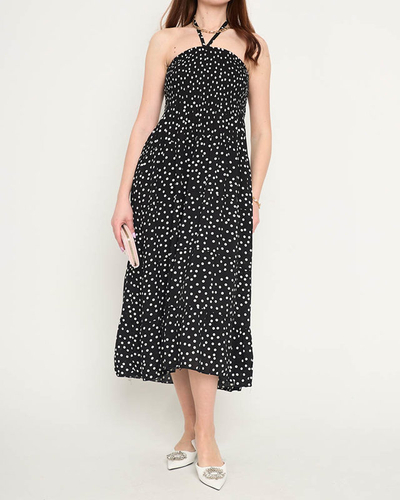 Women's black polka dot midi dress - Clothing