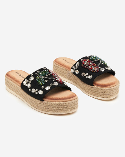 Black women's slippers with Stevoa stones - Footwear