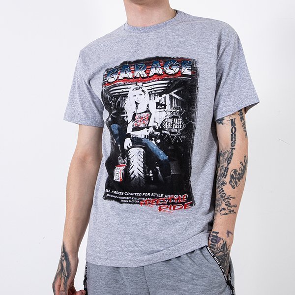 Светло-серая мужская футболка с принтом (Турция)