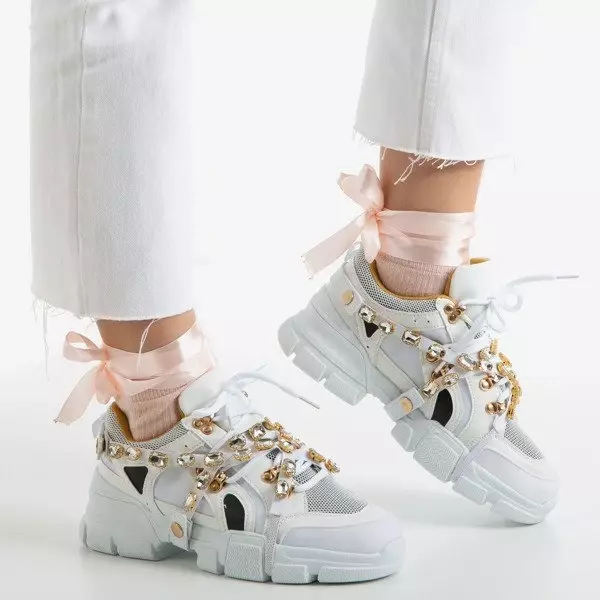 Białe sneakersy damskie na grubej podeszwie Olyssotia - Obuwie