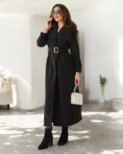 Royalfashion Sieviešu maxi mētelis ar jostu
