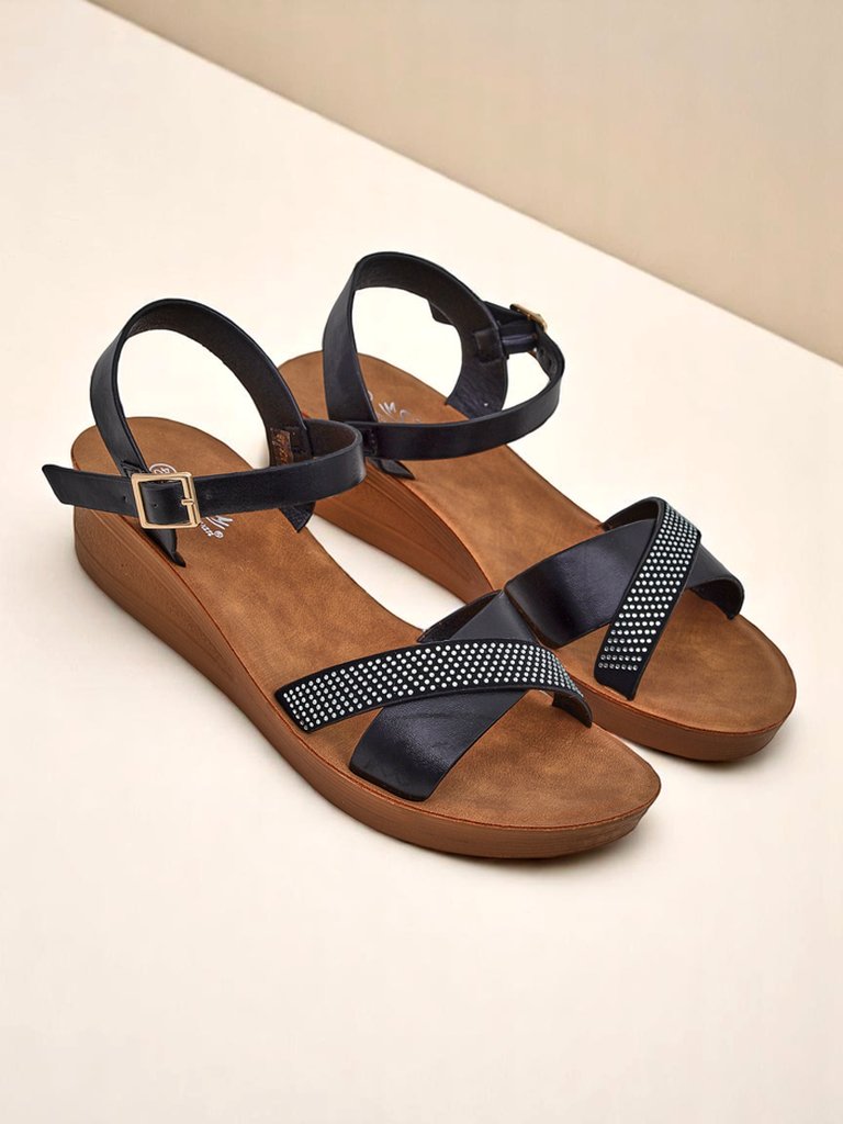 Royalfashion Женские босоножки на танкетке со стразами Allona