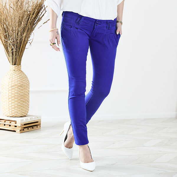 Royalfashion Women's fabric low-rise pants in cobalt