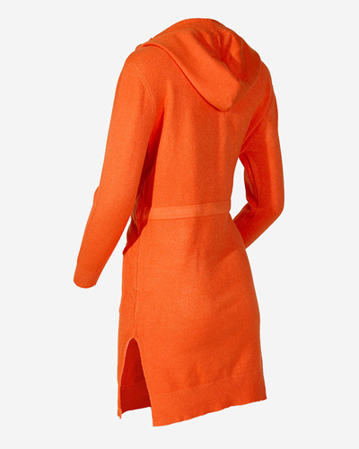 Orange women's sweater tunic with hood - Clothing