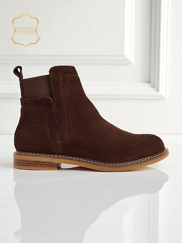 Cuoio Elegante: Brown Suede Ankle Boots for Stylish Women