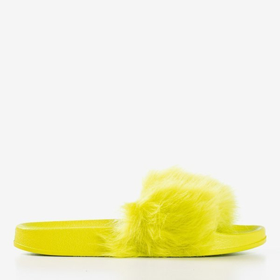 Neon green slippers with fur Millie - Footwear
