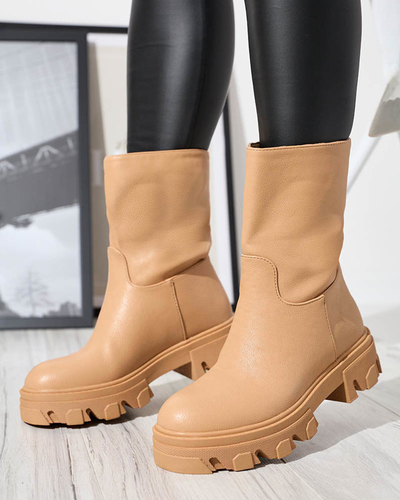 Women's slip-on ankle boots with camel Mekira insulation - Footwear