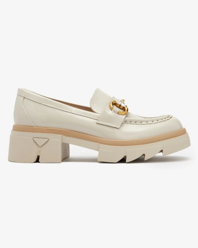 Lacquered beige women's moccasins with crystals Inriw - Footwear