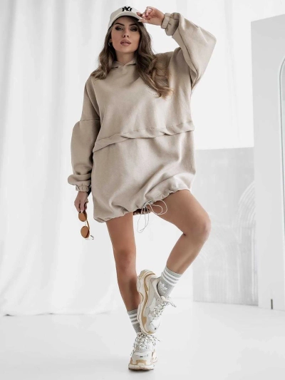 Royalfashion sieviešu kokvilnas mini kleita ar kapuces tipu