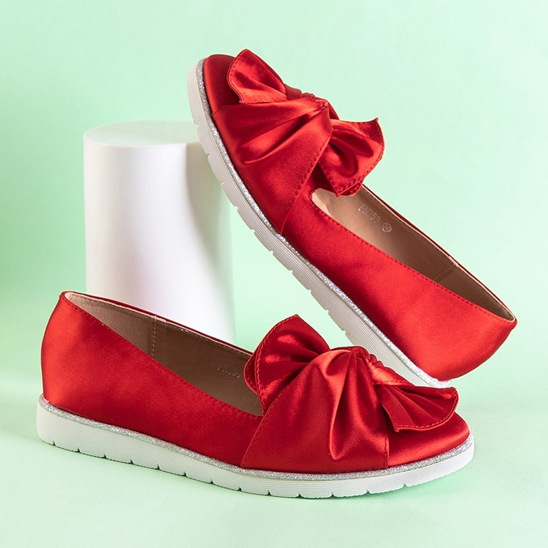 Red women's loafers with a Laverton bow - Footwear