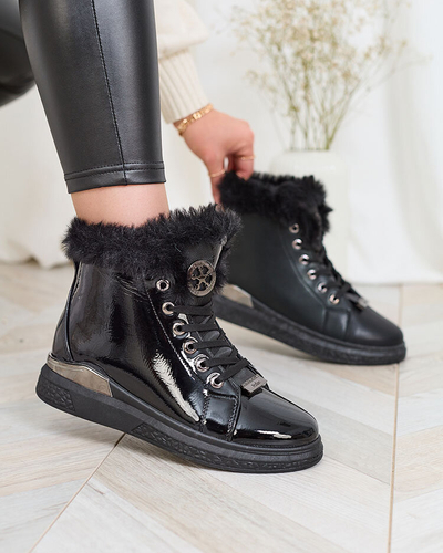 Royalfashion Лакированные черные женские утепленные кроссовки Rebucca