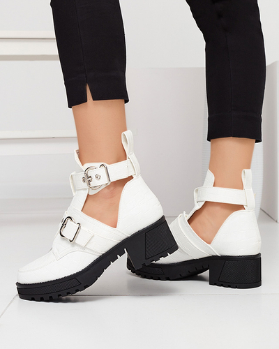 White lacquered women's boots with cutout and embossing Malevib- Footwear