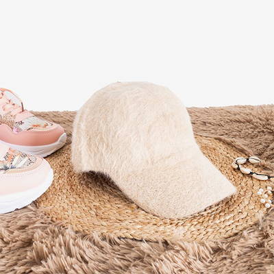Fur hat with a visor in beige color - Caps
