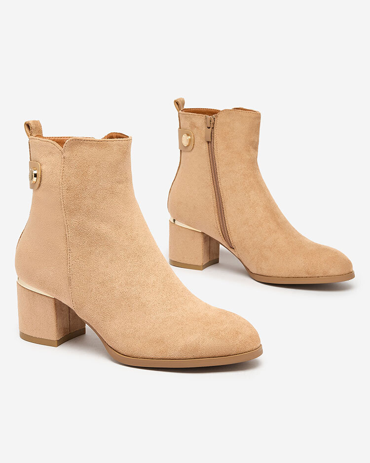 Royalfashion Women's low stiletto boots in light brown Dogdas