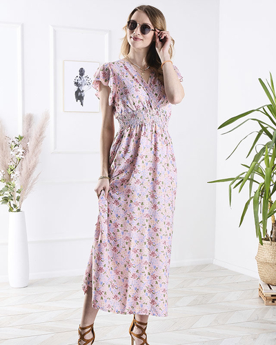 Pink women's floral midi dress - Clothing