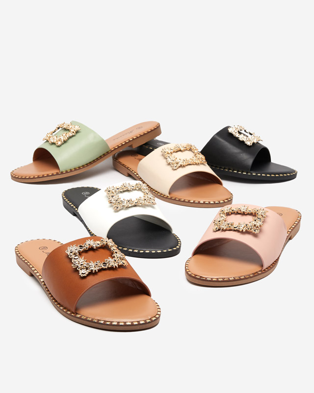 Light brown women's elegant slippers with golden decoration Meriso - Footwear