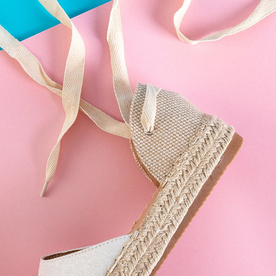 Бело-бежевые женские эспадрильи на завязках Pribella