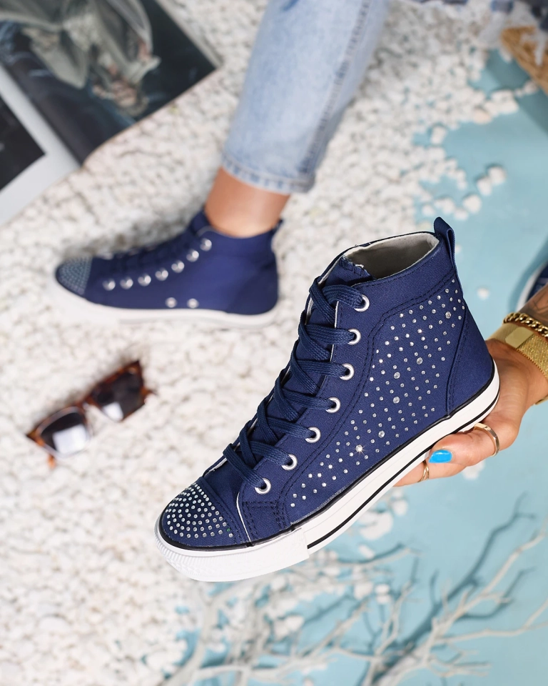 Темно-синие кроссовки с высоким верхом с цирконами Totulu- Footwear