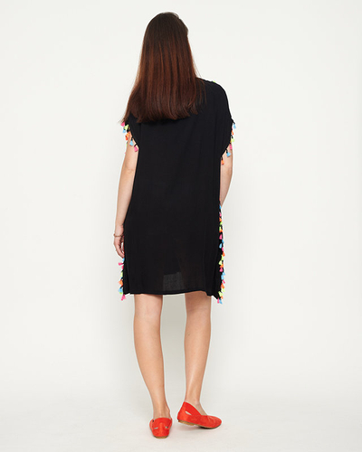 Women's black summer beach tunic with fringes - Clothing