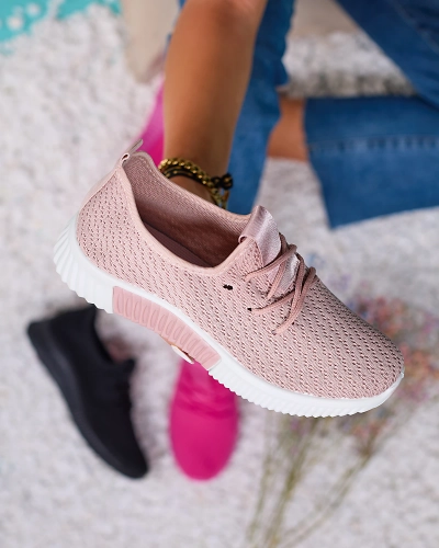 Pink women's fabric sports shoes Vobbu- Footwear