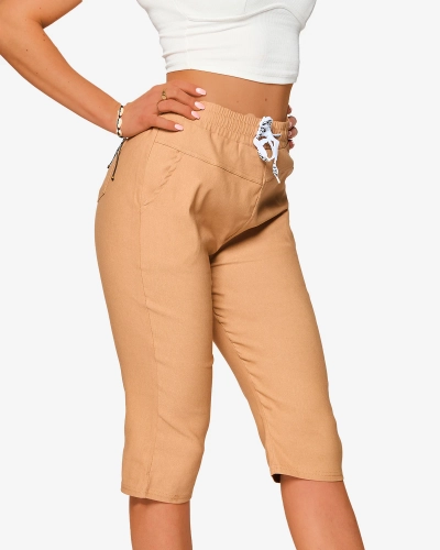 Light brown women's 3/4 fabric shorts PLUS SIZE- Clothing