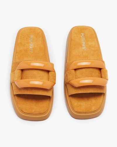 Коричневые женские шлепанцы из эко-замши Omve - Обувь