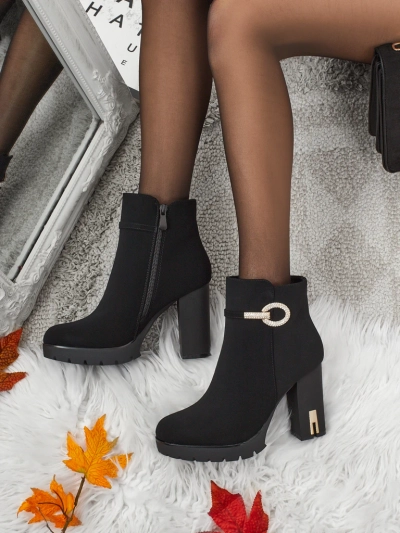 Luna Black Elegant Heeled Ankle Boots